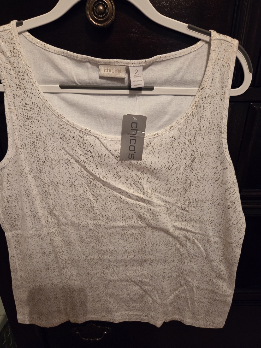 Chico's White Tank Top with Gold Speckle Size 2